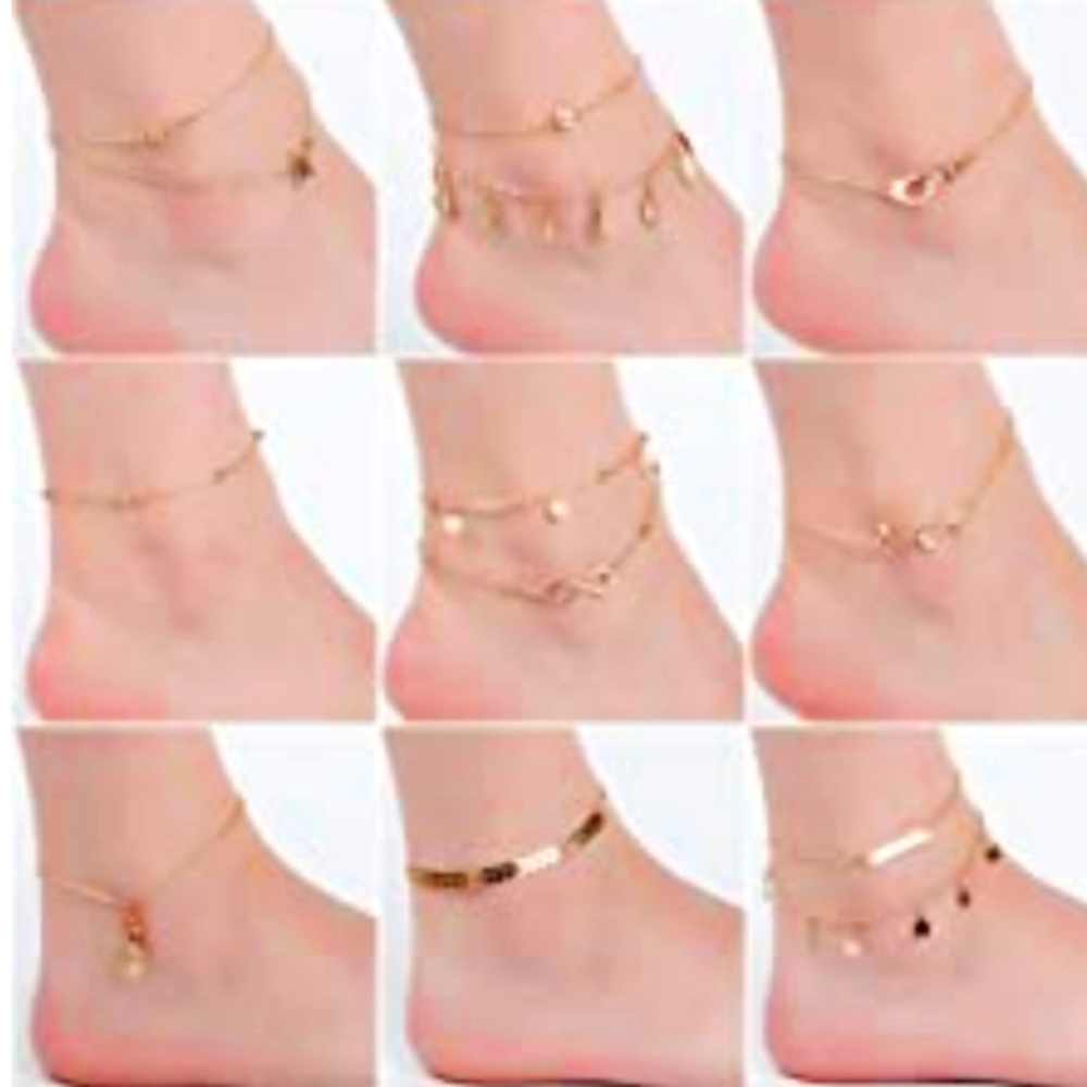 9 Gold Tone Ankle Bracelets NWT